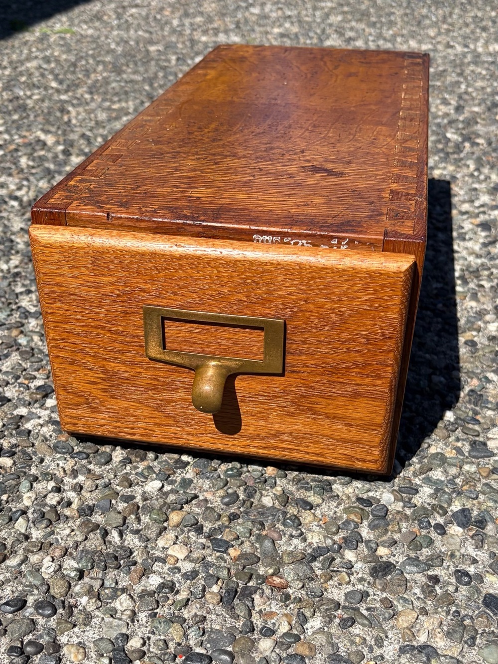 Antique Wooden Single Drawer Index Catalog Card File - Recipe Library Globe